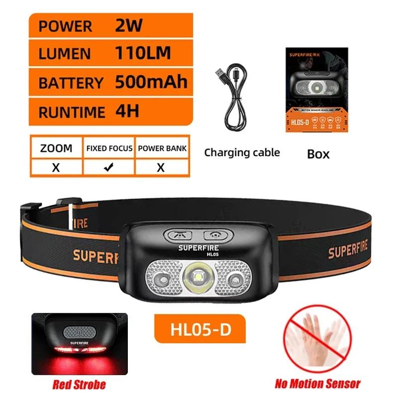 Superfire mini recarregável poderoso farol usb de alta potência led à prova dwaterproof água cabeça lâmpada sensor tocha trabalho luz frontal - Image 1