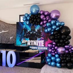 Metálico cromo azul preto roxo balão guirlanda arco kit livre jogo de vídeo preto decoração festa aniversário decorações do chuveiro do bebê - Image 1