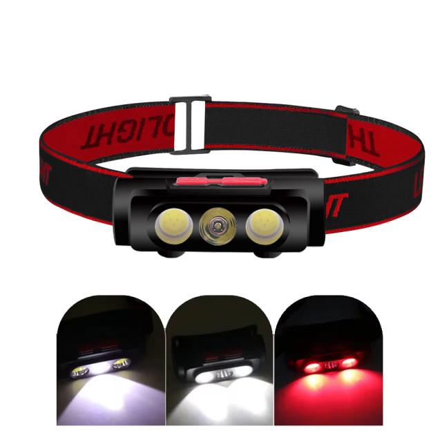 Farol Portátil USB Tipo-C com Luz LED Branca e Vermelha para Caça e Pesca - 6 Modos e Bateria 18650