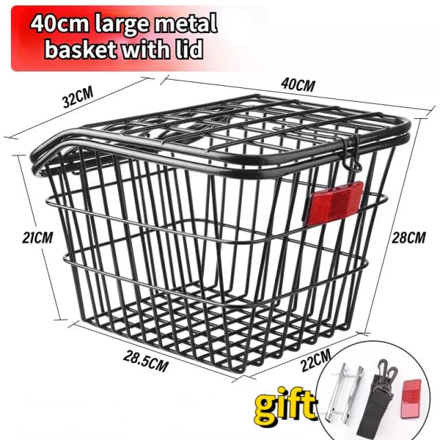Cesta Dobrável de Metal para Bicicleta Traseira - Armazenamento Prático de 40cm para Mountain Bike