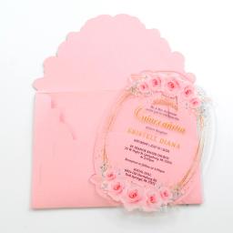 Cartão do convite do casamento da flor de luxo com envelope, Cartões acrílicos claros do ouro rosa personalizado, Amostra do convite, 10Pcs - Image 3