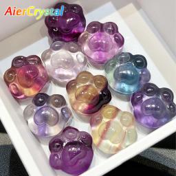 Natural Colorido Fluorita Gato Pata Cristal Pedra Escultura, Reiki Tratamento de Cura Pedras Preciosas, Home Decor Ornamento, DIY Colar Jóias - Image 1