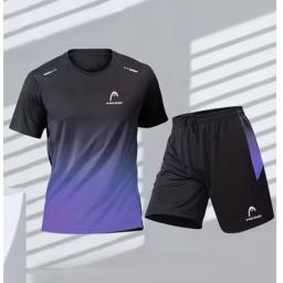 Head-Conjunto de t-shirts e calções desportivos masculinos, top manga curta, treino de futebol, badminton, ténis, verão - Image 6
