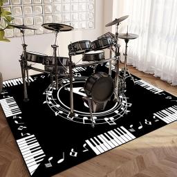 Tapete de notas musicais e teclas de piano, tapete com tema musical preto e branco, tapete antiderrapante para sala de estar, decoração de estúdio de música - Image 1