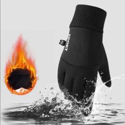 Luvas impermeáveis Full Fingers Fleece, preto, quente, tela de toque, esportes ao ar livre, corrida, motocicleta, esqui, ciclismo, inverno - Image 2