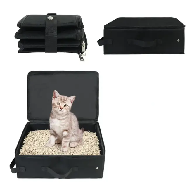 Caixa de Areia Dobrável para Gatos com Tampa e Alça, Ideal para Viagens e Uso Diário