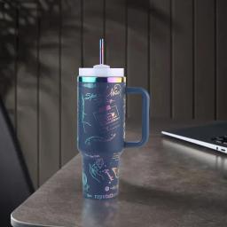 Garrafa de água isolada de aço inoxidável, Copo térmico do carro do café com palha, Caneca do vácuo para a excursão exterior dos esportes, 40oz - Image 5