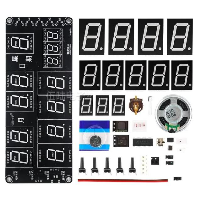 Kit DIY de Relógio Digital com Grande Tela, Display de Temperatura e Calendário Perpétuo