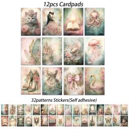 Tema rosa Scrapbook Cards Set, Perfeito para Jornal Suprimentos, Artes Artesanato, Scrapbooking Suprimentos, Artesanato DIY, 12 Cartões + 32 Adesivos, 44Pcs - Image 3