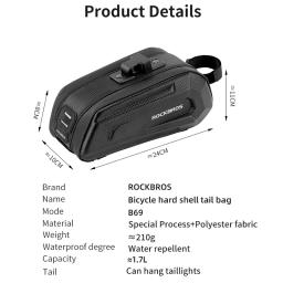 ROCKBROS Saco Impermeável de Bicicleta, Grande Capacidade, Liberação Rápida, Selim, Shockproof, Double Zipper, Acessórios para Bolsas, 1.7L - Image 4