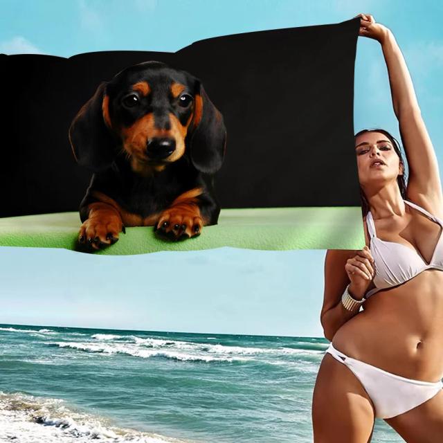 Toalha de Praia Microfibra Rápida e Absorvente com Estampa de Dachshund - Ideal para Yoga, Natação e Escaladas