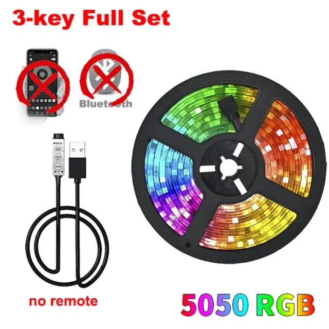 Fita de LED RGB Flexível com Controle Remoto - Iluminação Decorativa para Casa, Festas e TV, 1-20m, Conexão USB e Bluetooth, 5050, 12 LEDs