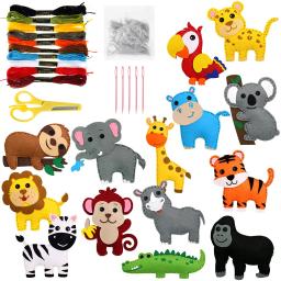 Selva Animais Costura Craft Kit para Crianças, DIY Artesanato e Costurar Set, Iniciantes, pelúcia feltro ornamentos de pelúcia, 14pcs - Image 1