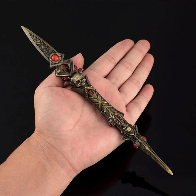 Faca de Couro em Liga de Zinco do Anime Douluo, Huo Yuhao, Modelo AEG de Arma Necromântica, Ornamento Artesanal de 22cm para Presente ou Brinquedo