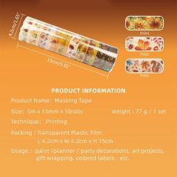 10 rolos fita papel decorativa outono e outono, fita para scrapbooking, conjunto fita papel diy, conta manual, - Image 6