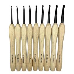 Ganchos de crochê com cabo de madeira, agulhas para fios artesanais, ferramentas de costura DIY, 2 mm-6 mm, 9 peças - Image 1