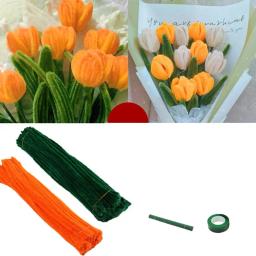 Tubulação Cleaners Artesanato Flexível Bendable Fio, colorido Chenille Hastes, DIY Tulip Bouquet Fazendo Kit, Flower Art Project, 1 Conjunto - Image 3