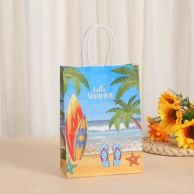 Festa Temática Tropical Havaiana: Conjunto de 6 Sacos de Papel para Embalagem de Presentes com Flamingo e Abacaxi para Aniversários e Casamentos Veraniscos