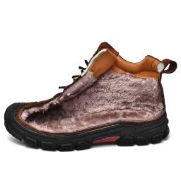Botas de alpinismo de couro impermeável, resistente ao desgaste, luxuoso, quente, ao ar livre, trabalho, caminhada, botas de neve, alta qualidade, inverno - Image 3
