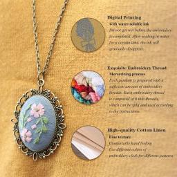 Bordado Kit Colar Pingente com Fio De Agulha, Padrões De Flores, DIY Arte Artesanato, Camisola Decoração - Image 5