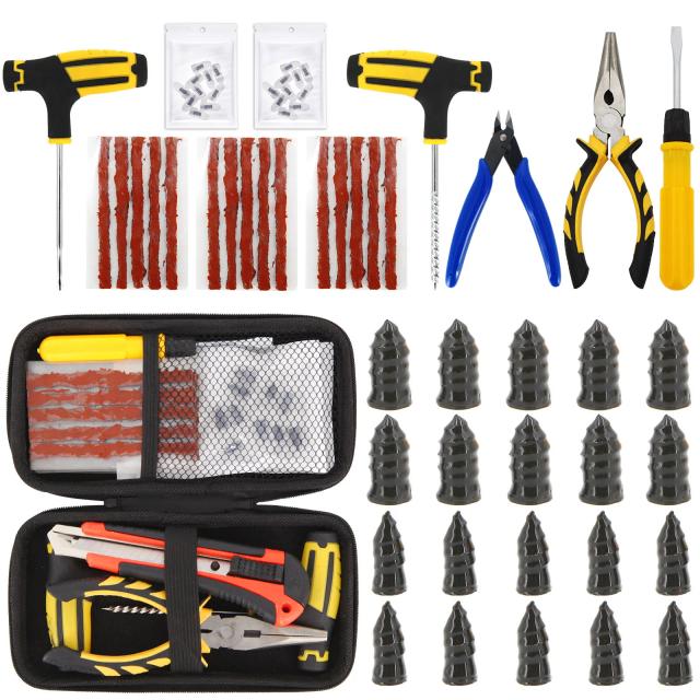 Conjunto Completo de Ferramentas para Reparo de Pneus - Carro, Moto e Bicicleta com Pinos e Fita de Borracha Tubeless
