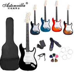 ST guitarra elétrica com saco, corpo Basswood, Tuner, Strap, Pick Acessórios, 6 cordas, 21 trincos - Image 1