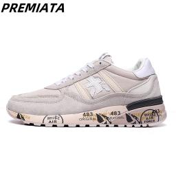 PREMIATA Luz masculina de luxo camurça malha respirável leve sapatos de corrida tendência de rua retro moda nicho sapatos esportivos casuais - Image 1