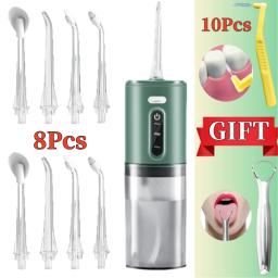 Fio dental de água com raspador de língua e 10 peças de escovas interdentais palhetas de dentes 8 jatos 3 modos de higiene bucal Lavador de boca portátil sem fio fio dental de água para limpador de dentes Ipx7 - Image 1