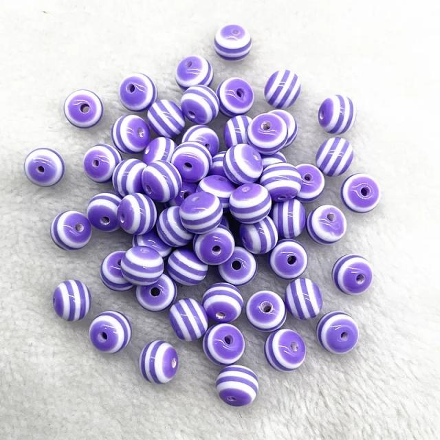 Contas de Resina Redondas com Listras em Cores Sólidas de 8mm a 12mm para Criação de Joias e Acessórios de Moda DIY