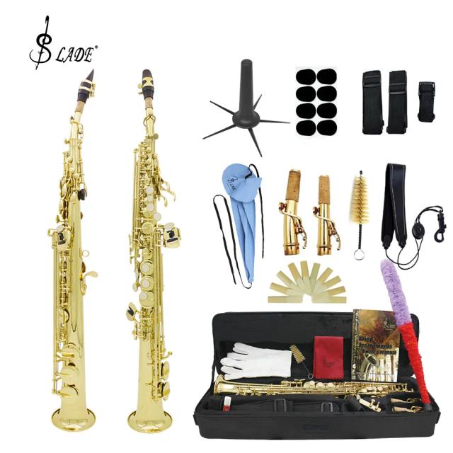 SLADE Saxofone Soprano Reto Profissional Bb Latão Esculpido 10 Palhetas