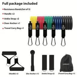 Conjunto de faixas de resistência elástica para o exercício, 11pcs, equipamentos de fitness portátil, tornozelo cinta, expansor peito - Image 6