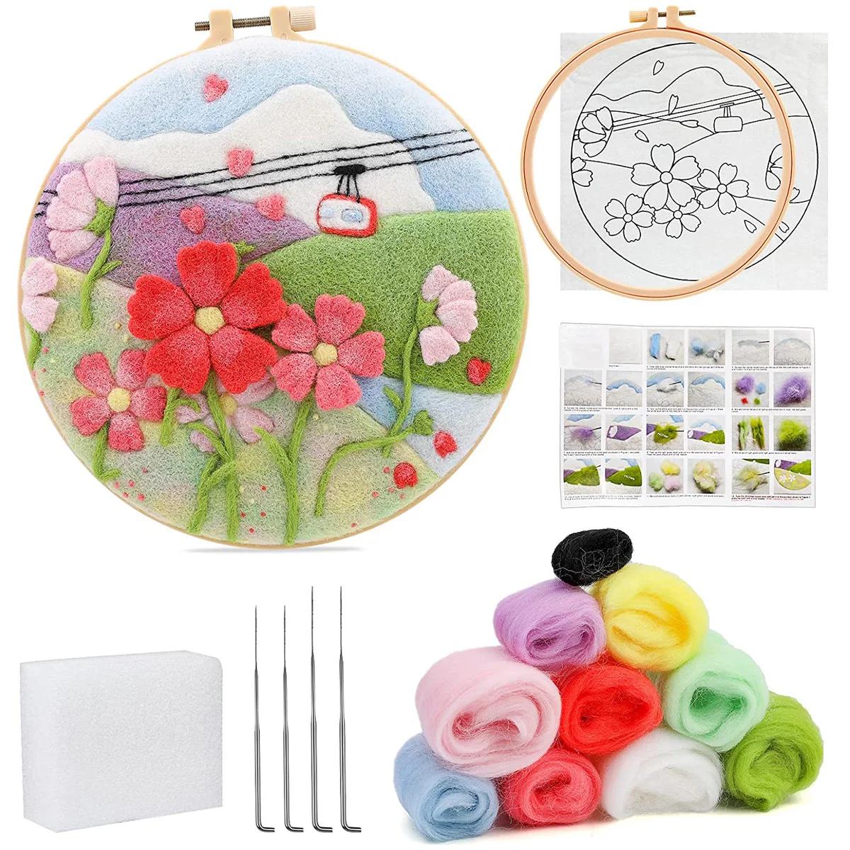 RUOPOTY-Quadro Lã Felting Pintura Kit, Flores DIY, Feltro Artesanato Pacote, Agulha Bordados Kits para Handwork, Home Decor - Image 1