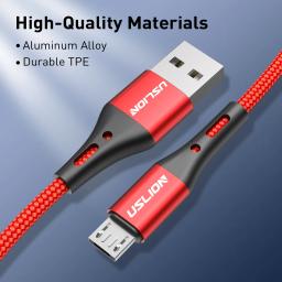 USLION 3A Micro USB Cable Fast Charge Cabo de dados USB para Samsung S6 Xiaomi Redmi Android Micro usb Cable Mobile Phone Red - Image 6