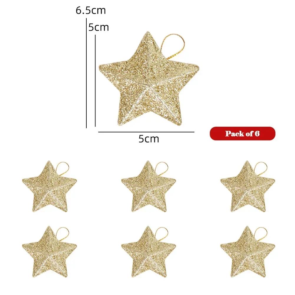 6 pçs glitter mini estrela ornamento de natal colorido árvore de natal pendurado pingente natal festa de ano novo decoração para casa - Image 1