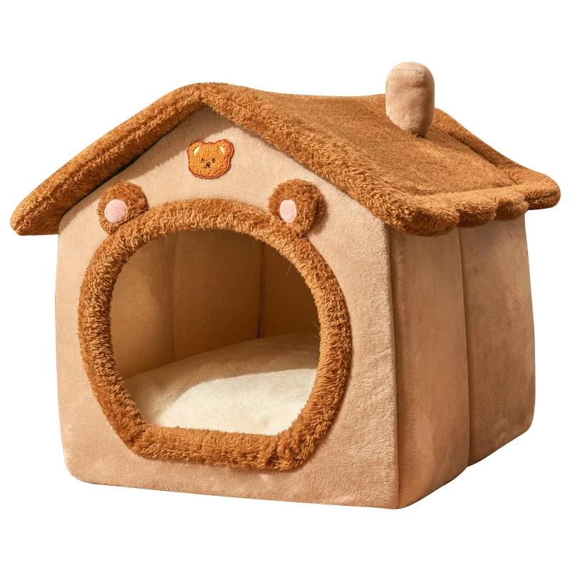 Casa de estimação dobrável para cães e gatos, Cama de canil para cães pequenos, Cama quente para inverno, Ninho confortável, Cama para cachorros - Image 1