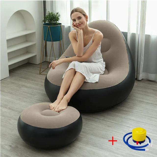 Sofá Inflável Saco de Feijão: Conforto e Estilo para Lazer ao Ar Livre com Cama Reclinável Dobrável e Puff Tatami