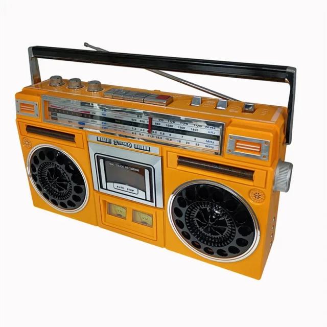 Rádio FM Portátil Estéreo com Bluetooth, Retro Card Player e Gravador - Suporte para Cartão TF e Entrada AUX