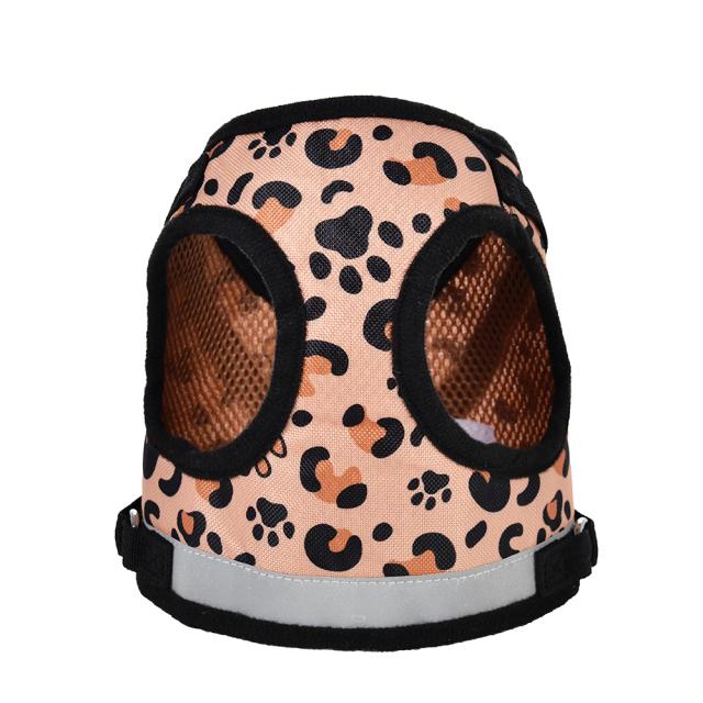 Arnês Respirável Ajustável para Cães Pequenos e Médios e Gatos com Correia de Peito de Nylon, Estampa de Leopardo e Detalhes Reflexivos