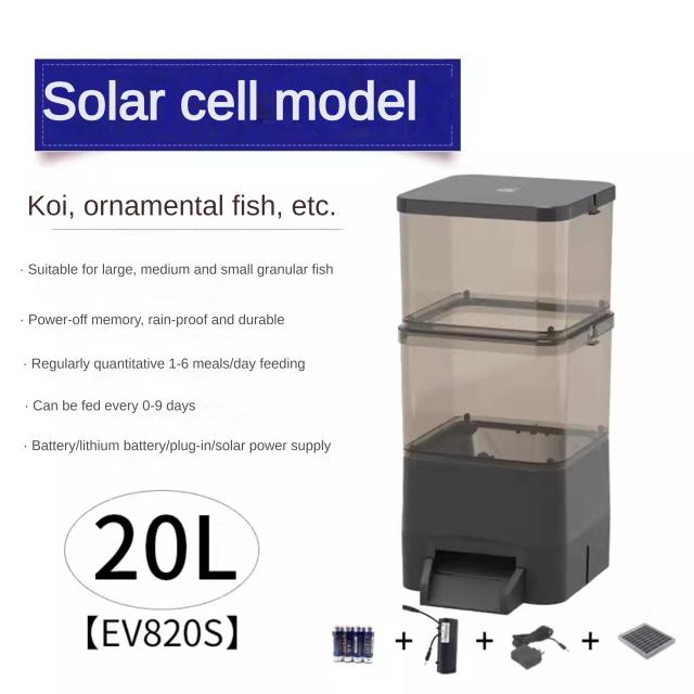 Alimentador Automático Solar para Peixes EVNICE com Grande Capacidade para Lagoas - Disponível em 4L, 10L e 20L