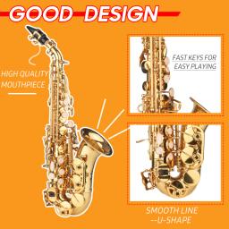 Saxofone Soprano Bb Laca Dourada, Sax de Latão com Caixa Do Instrumento, Bocal, Alça Do Pescoço, Pano Limpo, Escova Para Músico, Iniciante - Image 4