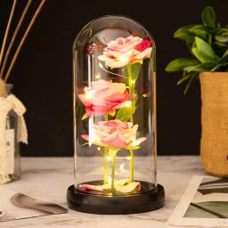 Flores Artificiais LED com Galáxia de Vidro, Flores Preservadas, 3 Rosas, Presente de Dia dos Namorados, Natal e Aniversário para Mulheres, Menina - Image 3