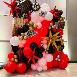 134 peças conjunto de guirlanda de balão preto vermelho dourado festa de teatro, aniversário, casamento e prêmios noturnos de filmes decoração de eventos - Image 5