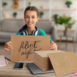 Cartões de visita imprimíveis em branco, cartões de papel Kraft pesados, papelão dobrado para DIY, 100 cartões de papel Kraft A6 - Image 3