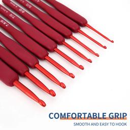 Agulha de Crochet de alumínio com alça de silicone Ganchos de crochê vermelho DIY Agulhas de tricô para camisola Ferramenta de costura Weave - Image 3