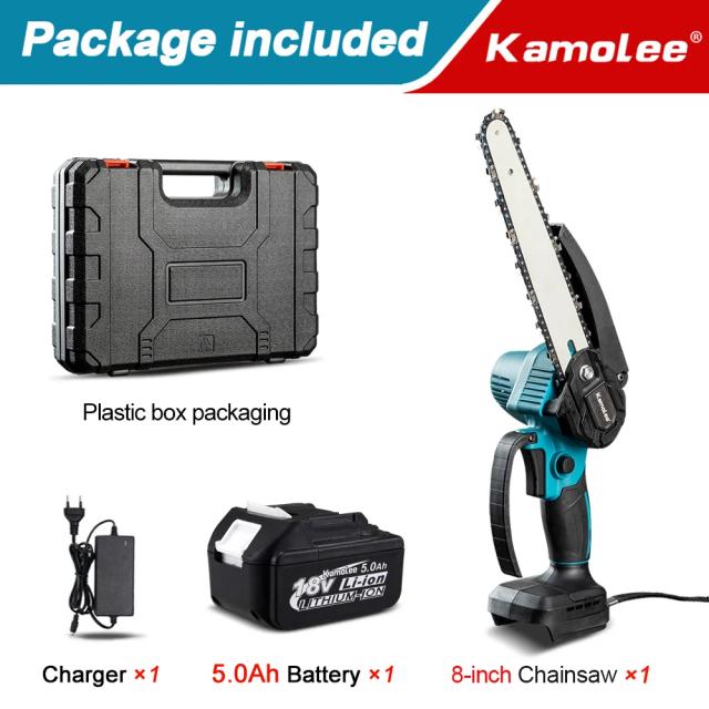 Serra Elétrica Kamolee Brushless 8" - Mini Chainsaw para Poda de Jardim com Bateria Makita 18V