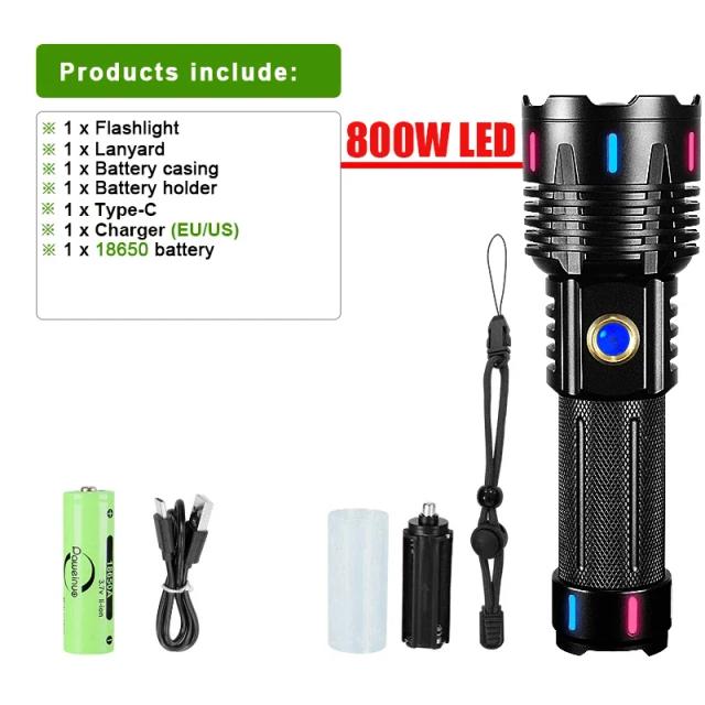 Lanterna tática ultra potente de 1.000.000 lumens e 800W com alcance de 3.500 metros