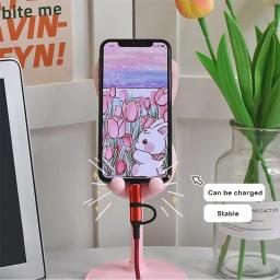 Ajustável rosa desktop titular do telefone celular, adorável coelho suporte de mesa dos desenhos animados, apto para iPhone 13, 14, Samsung Smartphone - Image 4