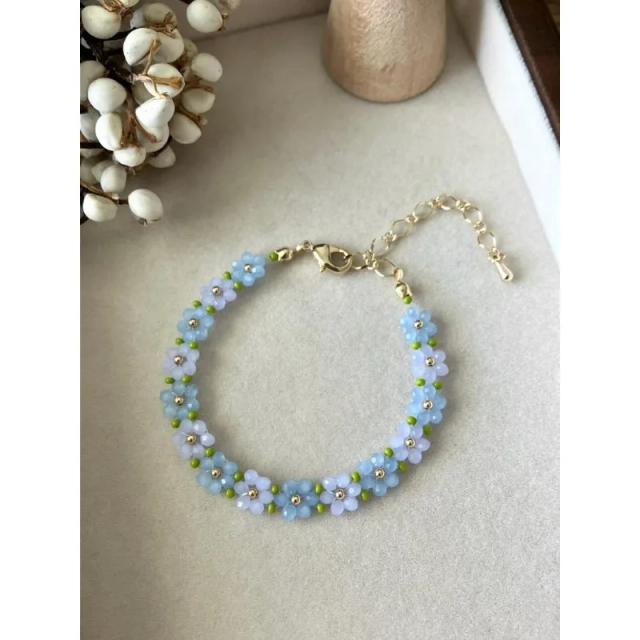 Pulseira Artesanal de Hortênsia Azul e Roxa Ajustável