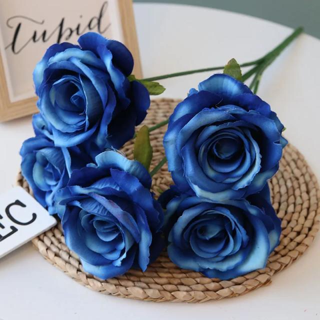 Buquê Sofisticado de Flores Artificiais de Flanela Rosa com 5 Cabeças para Casamentos e Decoração de Ambientes