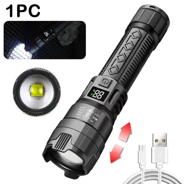 Lanterna LED Recarregável USB Super Brilhante para Camping e Pesca - Tocha Tática Impermeável com Longo Alcance e 1.600.000 Lumens
